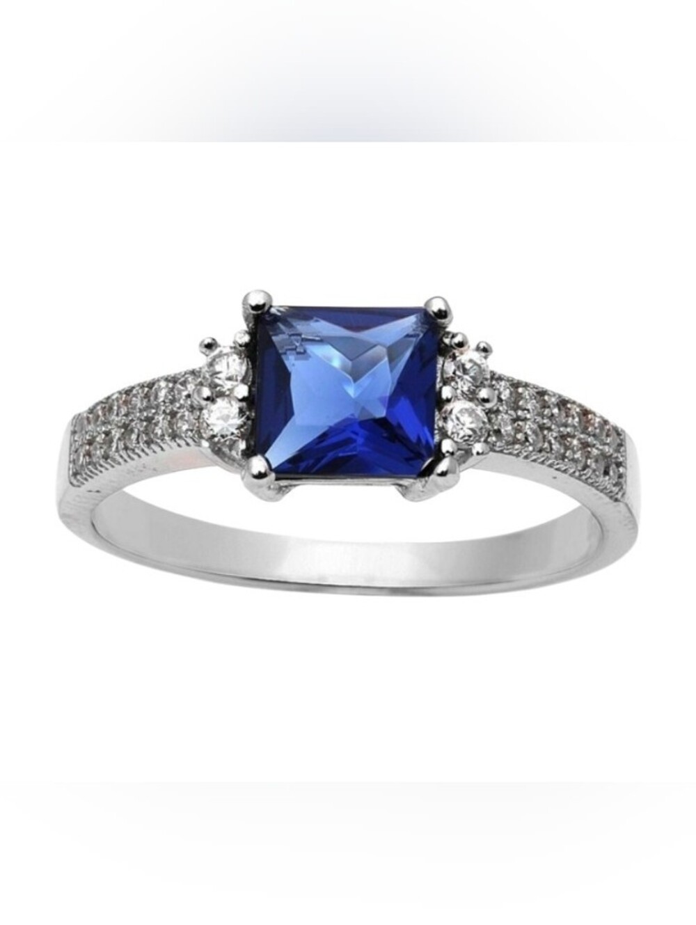 ICEETHON MAISON 925 Silver Blue Created Sapphire Women Engagement Ring Size 4